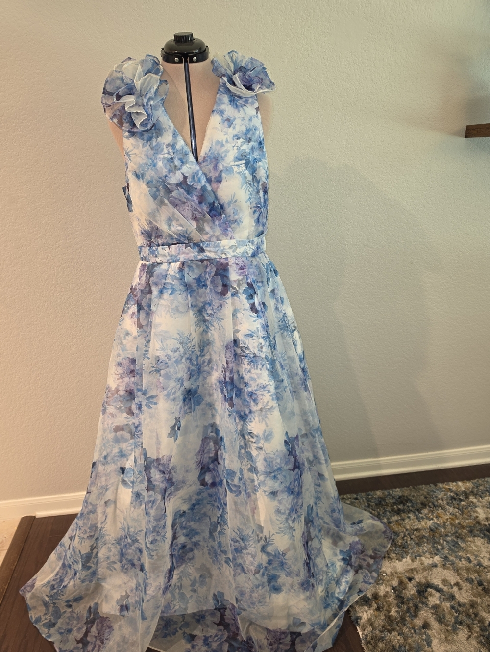 Julia Jordan A-Line Gown Womens 14 Blue Floral Empire Waist Sleeveless